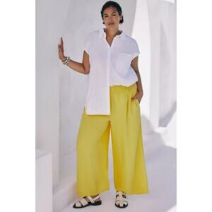 Anthropologie The Somerset Wide-Leg 100% Linen Trousers cropped Pants Pockets M